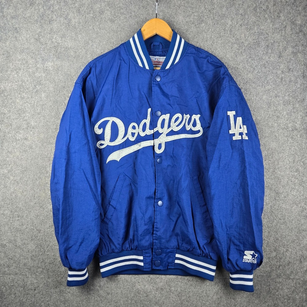 Vintage Starter Dodgers Jacket Mens L Blue Diamond Collection Bomber 90s